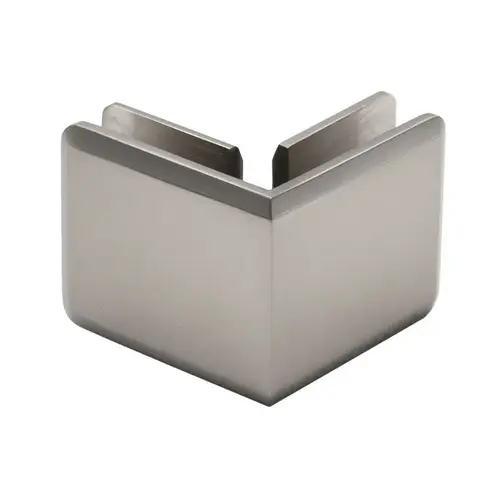 Beveled 90 Degree Glass Clamp, Brass Material, 3/8" to 1/2" Glazing Thickness, Brushed Nickel Finish