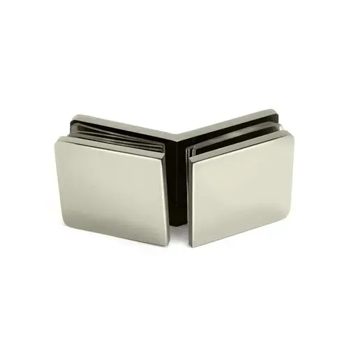 135 Degree Clamp Square Edge, Brass Material, Glass-To-Glass Mounting, 3/8" to 1/2" Glazing Thickness, Polished Nickel Finish