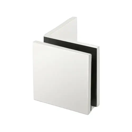 Square Wall Mount Glass Clamps With Large Leg, Brass Material, 90 Degree Mounting Angle, 3/8" To 1/2" Glazing Thickness, Polished Nickel Finish