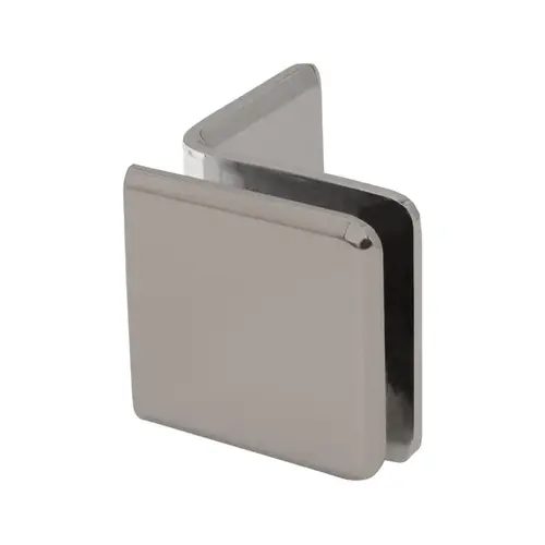 Beveled Wall Mount Glass Clamps With Large Leg, Brass Material, 90 Degree Mounting Angle, 3/8" to 1/2" Glazing Thickness, Brushed Nickel Finish
