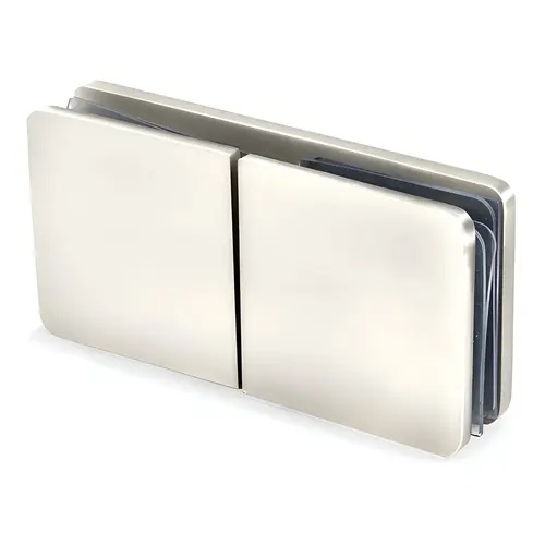 180 Degree Clamp Square Edge Standard, Brass Material, 3/8" To 1/2" Glazing Thickness, Polished Nickel Finish
