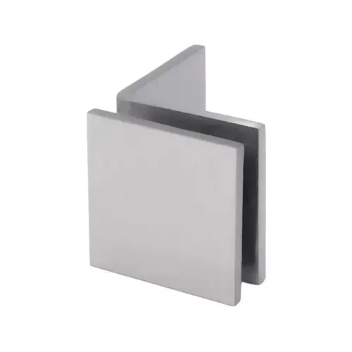 Square Wall Mount Glass Clamps With Large Leg, Brass Material, 90 Degree Mounting Angle, 3/8" To 1/2" Glazing Thickness, Polished Chrome Finish