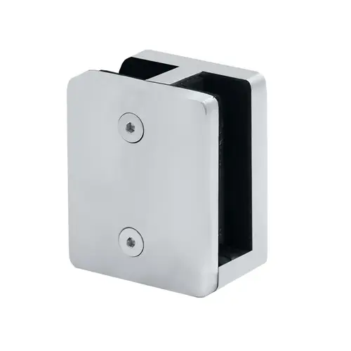 GrandVue Series Pressure Fit Bottom Center Glass Clamp, Stainless Steel Material, 1/2" to 9/16" Glazing Thickness, Polished Stainless Finish