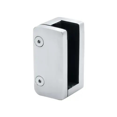 GrandVue Series Pressure Fit Left End Bottom Glass Clamp, Stainless Steel Material, 1/2" to 9/16" Glazing Thickness, Polished Stainless Finish