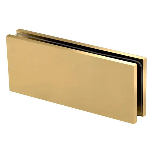 Square 180 Degree Glass-to-Glass Clamp, Brass Material, 3/8" to 1/2" Glazing Thickness, 2 Holes In Glass, Satin Brass Finish