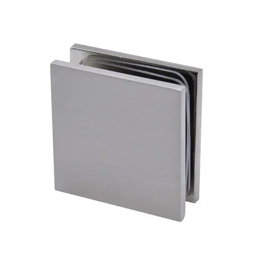 Square Wall Mount Clamp, Brass Material, 2" Length, 2" Width, 3/4" Glass Hole Diameter Required, Brushed Nickel Finish