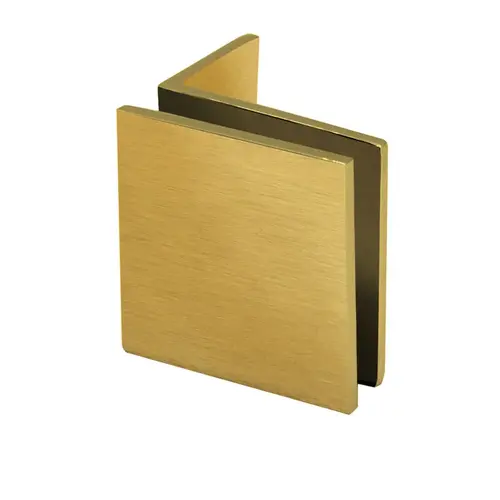 Square Wall Mount Glass Clamps with Small Leg, Brass Material, 90 Degree Mounting Angle, 3/8" to 1/2" Glazing Thickness, Satin Brass Finish