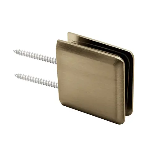 Beveled Wall Mount Clamp Notch Style Double Mounting Holes, Brass Material, 3/8" To 1/2" Glazing Thickness, Brushed Bronze Finish