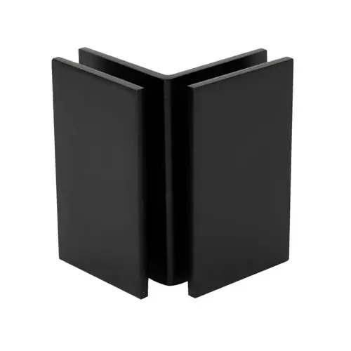 Glendale Glass-to-Glass Bracket, Brass Material, 90 Degree Mounting Angle, 3/8" to 1/2" Glazing Thickness, Matte Black Finish
