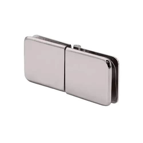 Adjustable Glass Clamp Beveled 180 Degree Glass-To-Glass, Brass Material, 3/8" To 1/2" Glazing Thickness, Brushed Nickel Finish