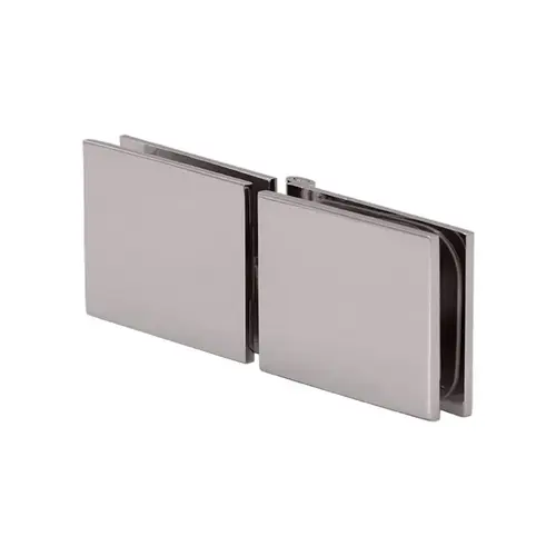 Adjustable Glass Clamp Square 180 Degree Glass-To-Glass, Brass Material, 3/8" To 1/2" Glazing Thickness, Brushed Nickel Finish