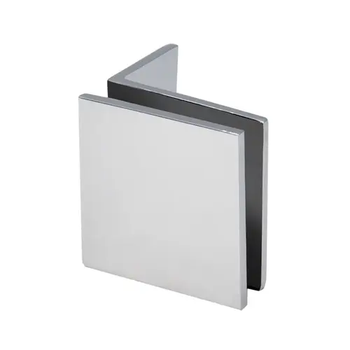 Square Wall Mount Glass Clamps with Small Leg, Brass Material, 90 Degree Mounting Angle, 3/8" to 1/2" Glazing Thickness, Polished Chrome Finish