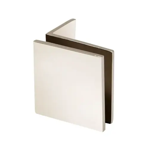 Square Wall Mount Glass Clamps with Small Leg, Brass Material, 3/8" to 1/2" Glazing Thickness, Polished Nickel Finish