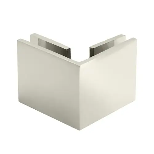 Square 90 Degree Glass-To-Glass Clamp, Brass Material, 3/8" To 1/2" Glazing Thickness, 3/4" Hole Diameter, Polished Nickel Finish