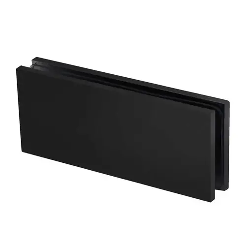 Square 180 Degree Glass to Glass Clamp 2 Holes In Glass, Brass Material, Square Design, 3/8" to 1/2" Glazing Thickness, Matte Black Finish