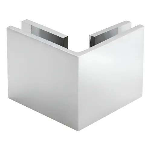 Square 90 Degree Glass Clamp, Brass Material, Glass-To-Glass mounting, 3/8" To 1/2" Glazing Thickness, 3/4" hole Diameter, Polished Chrome Finish