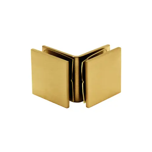 Glass Clamp Open Face Square design, 90 Degree Glass-to-Glass, Brass Material, 3/8" or 1/2" Glazing Thickness, Satin Brass Finish