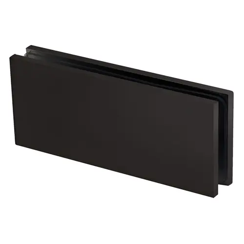 Square 180 Degree Glass to Glass Clamp, Brass Material, 2" Height, 5" Width, 2 Holes In Glass, Oil Rubbed Bronze Finish