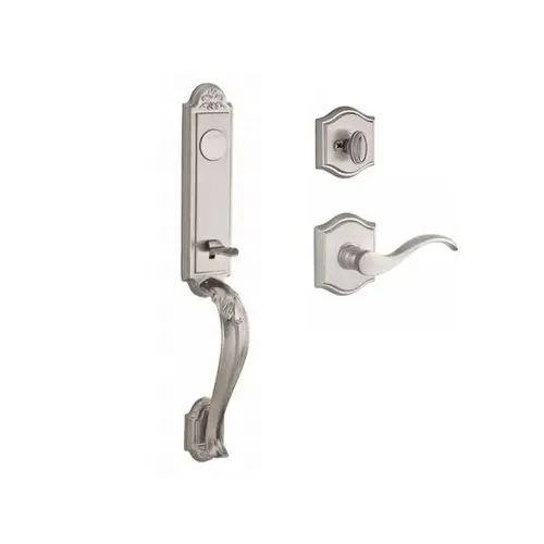 Full Dummy Elizabeth Handleset Left Hand Curve Lever and Traditional Arch Rose Satin Nickel Finish Full Dummy Elizabeth Handleset Left Hand Curve Lever and Traditional Arch Rose Satin Nickel Finish