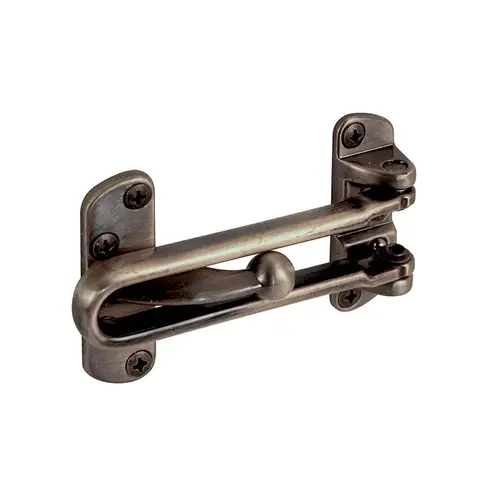 Swing Bar Lock For Hinged Swing-In Doors - 3-7/8" Bar Length - Diecast Zinc Construction With An Antique Brass Finish (Single Pack) Swing Bar Lock For Hinged Swing-In Doors - 3-7/8" Bar Length - Diecast Zinc Construction With An Antique Brass Finish (Single Pack)