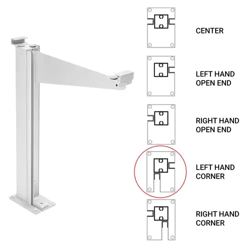 Custom 995 Partition Post Left Corner with Top Shelf Bracket for 1/4" and 3/16" Glass - Brite Anodized Custom 995 Partition Post Left Corner with Top Shelf Bracket for 1/4" and 3/16" Glass - Brite Anodized