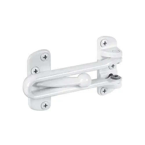 Swing Bar Lock For Hinged Swing-In Doors - 3-7/8" Bar Length - Diecast Zinc Construction With A White Finish (Single Pack) Swing Bar Lock For Hinged Swing-In Doors - 3-7/8" Bar Length - Diecast Zinc Construction With A White Finish (Single Pack)