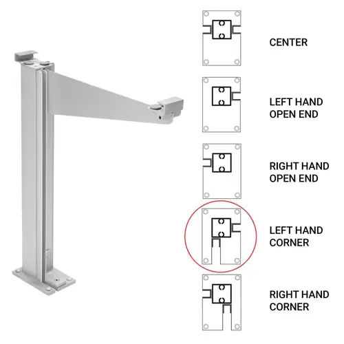 Custom 995 Partition Post Left Corner with Top Shelf Bracket for 1/4" and 3/16" Glass - Satin Anodized Custom 995 Partition Post Left Corner with Top Shelf Bracket for 1/4" and 3/16" Glass - Satin Anodized