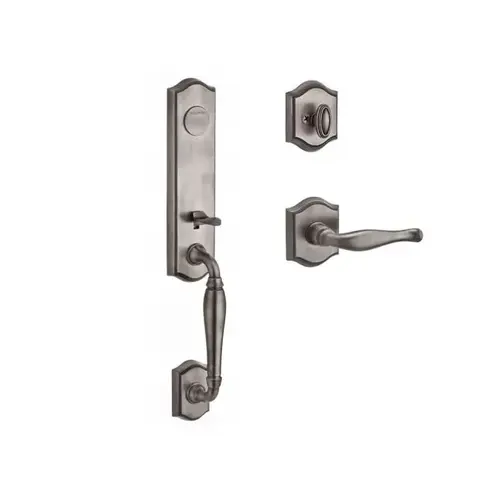 Full Dummy New Hampshire Handleset Left Hand Decorative Lever and Traditional Arch Rose Matte Antique Nickel Finish Full Dummy New Hampshire Handleset Left Hand Decorative Lever and Traditional Arch Rose Matte Antique Nickel Finish