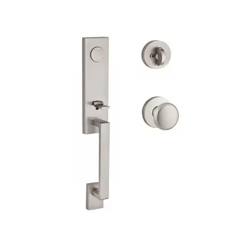 Full Dummy Seattle Handleset Round Knob and Contemporary Round Rose Satin Nickel Finish Full Dummy Seattle Handleset Round Knob and Contemporary Round Rose Satin Nickel Finish