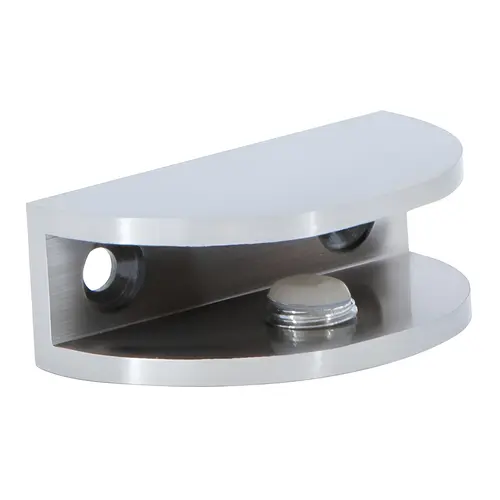 Rounded Wall Mount Shelf Clamp, Brass Material, 1/4" to 3/8" Glazing Thickness, 1" Depth, Polished Chrome Finish