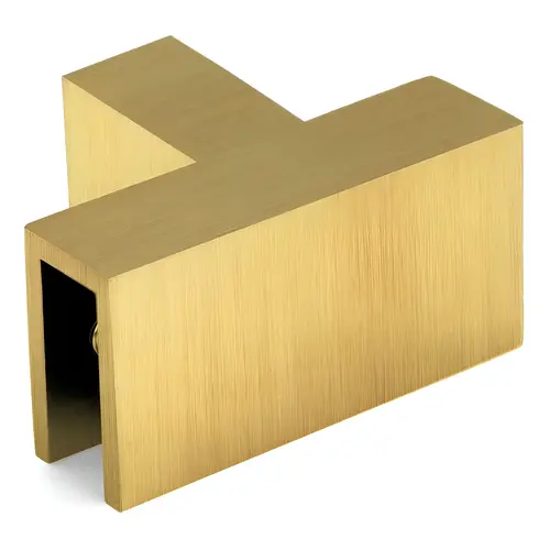 Slip Fit 90 Degree 'T Glass Clamp, Brass Material, 5/16" to 1/2" Glazing Thickness, Satin Brass Finish