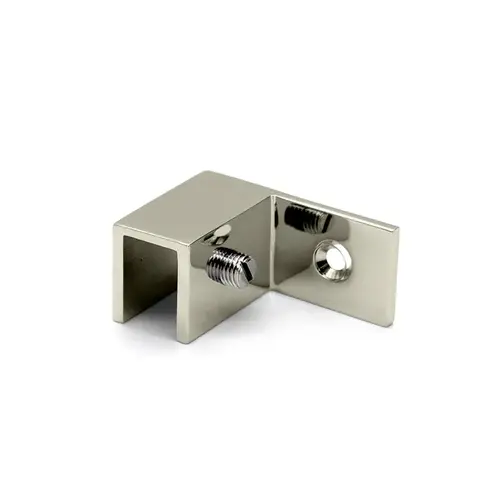 Left Hand Wall Mount Slip Fit Glass Clamp, Brass Material, 5/16" to 1/2" Glazing Thickness, Polished Nickel Finish