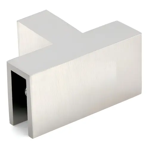 Slip Fit 90 Degree T Glass Clamp, Brass Material, Sleeve Over mounting, 5/16" to 1/2" Glazing Thickness, Brushed Nickel Finish