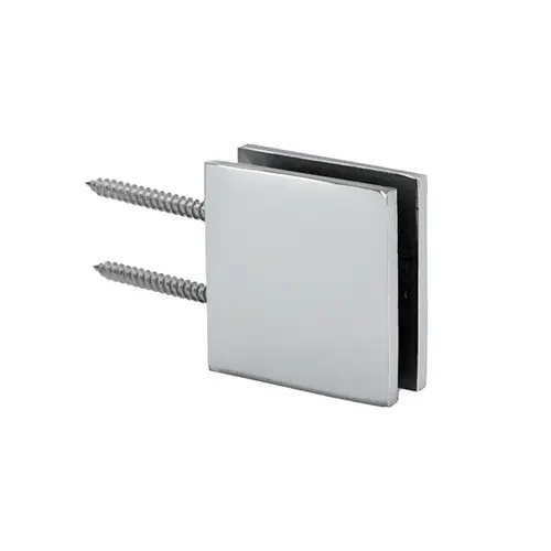 Notch Style Wall Mount Clamp Double Mounting Holes, Brass Material, Square Design, 3/8" to 1/2" Glazing Thickness, Polished Chrome Finish