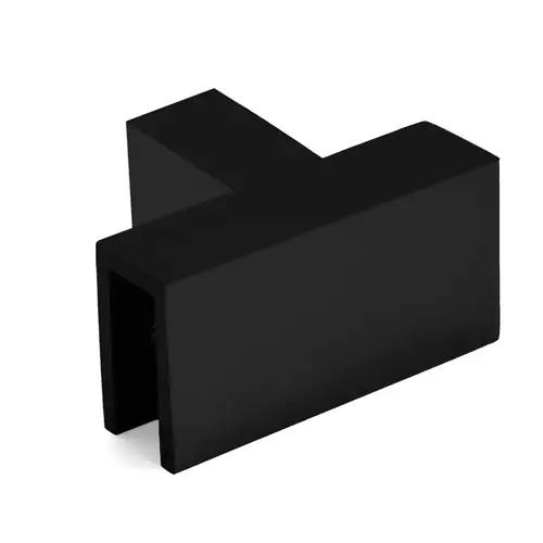 Slip Fit 90 Degree T Glass Clamp, Brass Material, 5/16" to 1/2" Glazing Thickness, Sleeve Over Mounting, Matte Black Finish