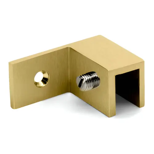 Right Hand Wall Mount Slip Fit Glass Clamp, Brass Material, 5/16" To 1/2" Glazing Thickness, Satin Brass Finish