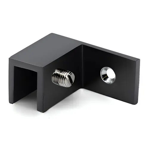 Left Hand Wall Mount Slip Fit Glass Clamp, Brass Material, 5/16" To 1/2" Glazing Thickness, Matte Black Finish