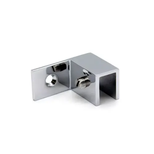 Right Hand Wall Mount Slip Fit Glass Clamp, Brass Material, 5/16" to 1/2" Glazing Thickness, Polished Chrome Finish
