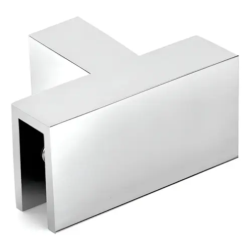 Slip Fit 90 Degree 'T' Glass Clamp, Brass Material, Sleeve Over mounting, 5/16" to 1/2" Glazing Thickness, Polished Chrome Finish
