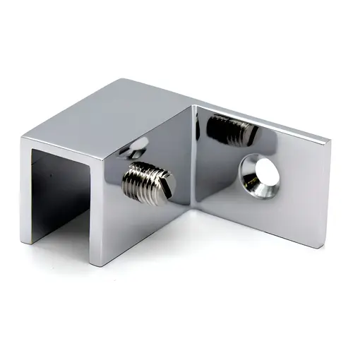 Left Hand Wall Mount Slip Fit Glass Clamp, Brass Material, 5/16" To 1/2" Glazing Thickness, Polished Chrome Finish