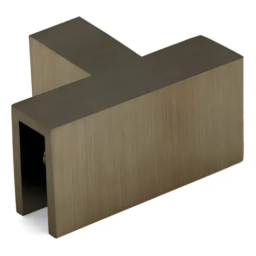 Slip Fit 90 Degree 'T' Glass Clamp, Brass Material, Sleeve Over Mounting, 5/16" to 1/2" Glazing Thickness, Brushed Bronze Finish