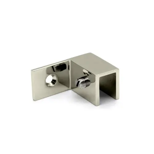 Right Hand Wall Mount "Slip Fit" Glass Clamp, Brass Material, 5/16" to 1/2" Glazing Thickness, Polished Nickel Finish