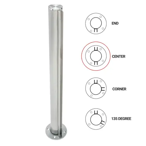 T1000 24" Center Post - 1.5" Round Partition Post - Brushed Stainless
