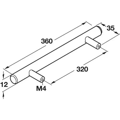 Bar Pull, Cosmopolitan Steel, Polished chrome, 320 mm (12 5/8") CTC, M4 thread Bar Pull, Cosmopolitan Steel, Polished chrome, 320 mm (12 5/8") CTC, M4 thread