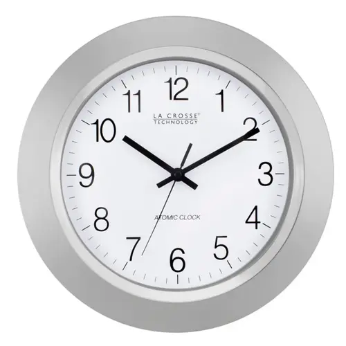 WT-3144S Clock, Round, Silver Frame, Plastic Clock Face, Analog