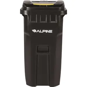 ALPINE ALP500-64-BLK 64 Gallon Black Wheeled Rectangular Trash Can Receptacle W/lid