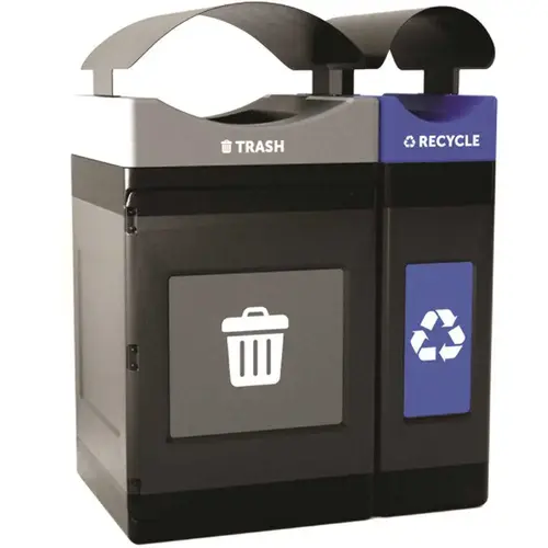 Commercial Zone Avante 2-Stream Trash And Recycling Center, 55-Gallon Trash And 30-Gallon Recycle Units W/Canopy Lids, Line Commercial Zone Avante 2-Stream Trash And Recycling Center, 55-Gallon Trash And 30-Gallon Recycle Units W/Canopy Lids, Line