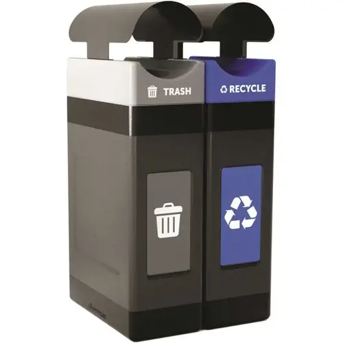 Commercial Zone Avante 2-Stream Trash And Recycling Center, 2-30-Gallon Narrow Units W/Canopy Lids, Liners Included