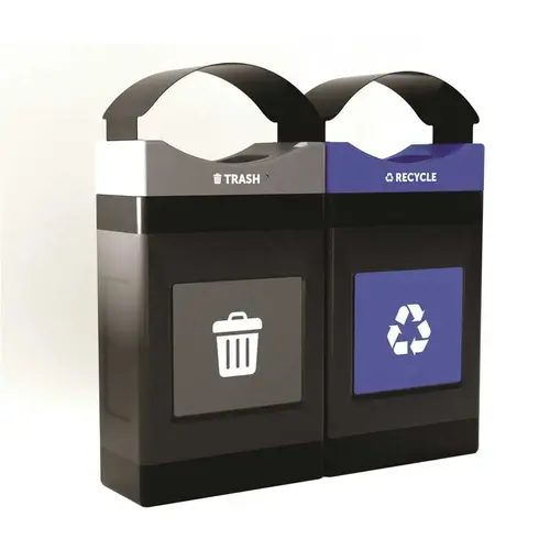 Commercial Zone Avante 2-Stream Trash And Recycling Center, 2-30-Gallon Shallow Units, W/Canopy Lids Liners Included