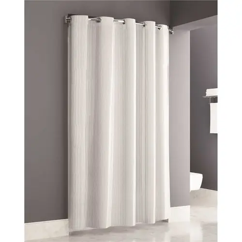 Vertical Stripe Easy Hang White Shower Curtain 71x73